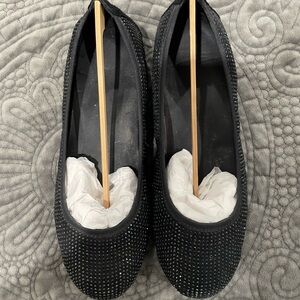 Womens Vionic Spark Willow Ballet Flat, Black Suede Fabric with Crystals Size 8